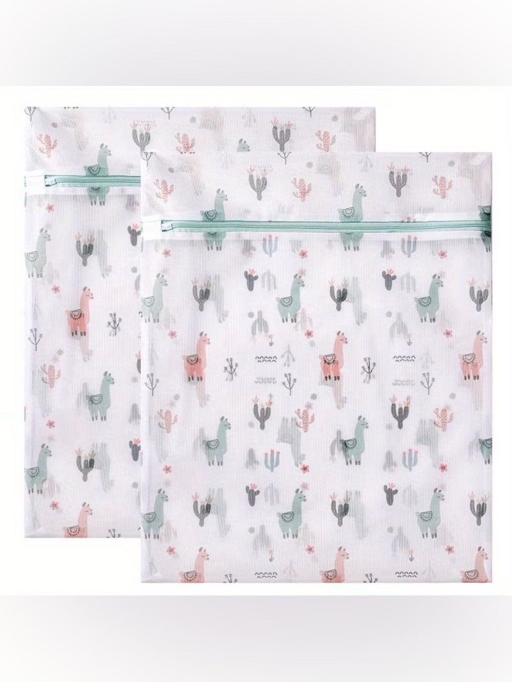 Cute Llama Mesh Zipper Laundry Bags Set of 2 - Pastel Pink & Mint NIP